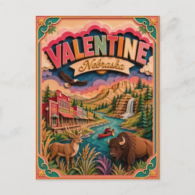 PopCut stater Valentine Nebraska Papperskonst Vykort (Framsida)