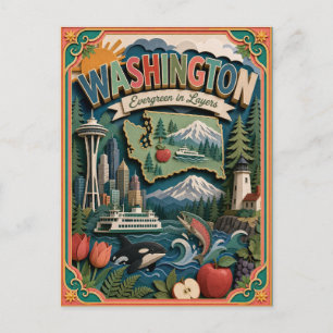 PopCut stater Washington Färgrik 3D Papperskonst Vykort
