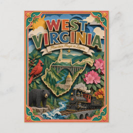 PopCut stater West Virginia Färgrik 3D Papperskons Vykort