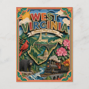 PopCut stater West Virginia Färgrik 3D Papperskons Vykort