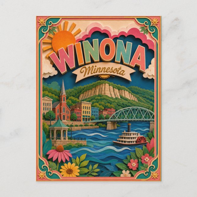 PopCut stater Winona Minnesota Papperskonst Vykort (Framsida)