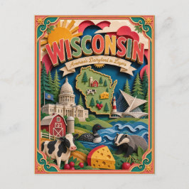 PopCut stater Wisconsin Färgglad 3D papperskonst Vykort