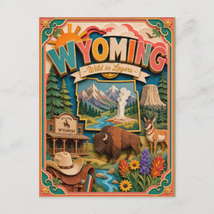PopCut stater Wyoming Färgglad 3D Papperskonst Vykort