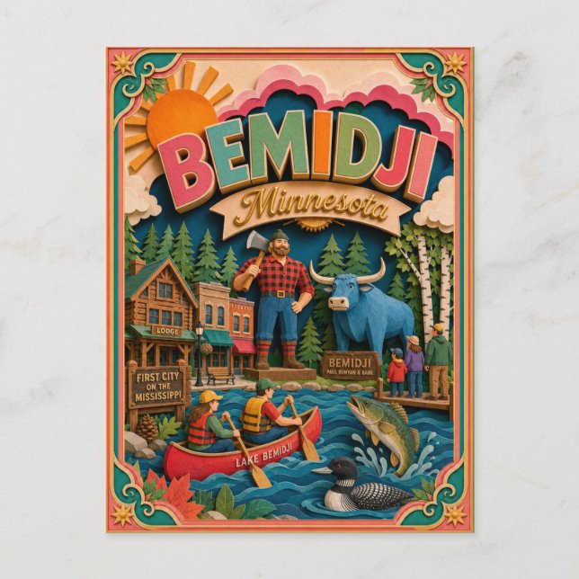 PopCut States Bemidji Minnesota Papperskonst Vykort (Framsida)
