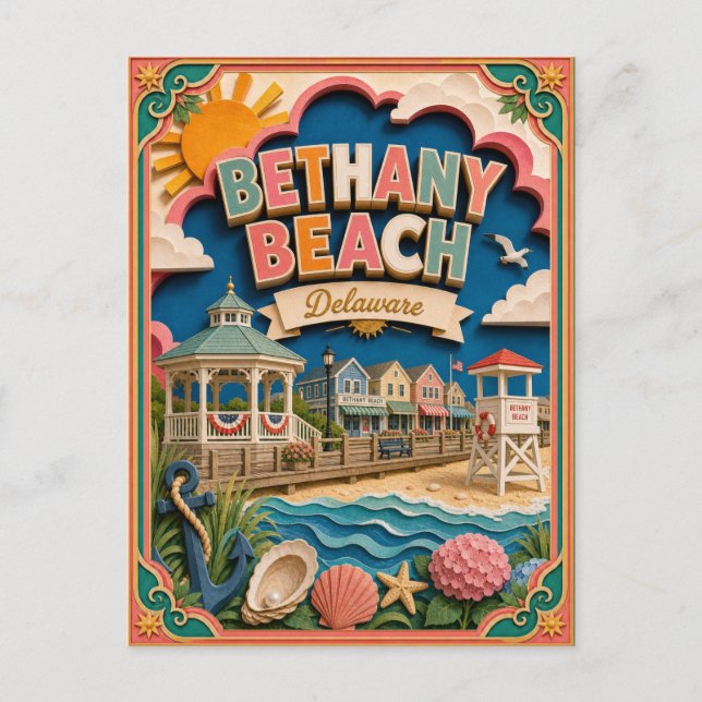 PopCut States Bethany Beach Delaware Papperskonst Vykort (Framsida)