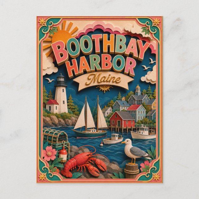 PopCut States Boothbay Harbor Maine Papperskonst Vykort (Framsida)