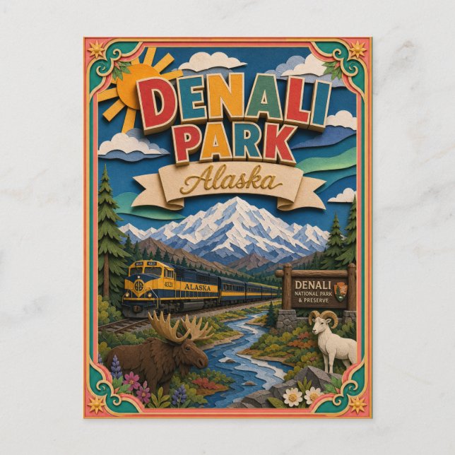PopCut States Denali Park Alaska Papperskonst Vykort (Framsida)