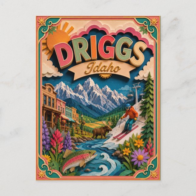 PopCut States Driggs Idaho Papperskonst Vykort (Framsida)