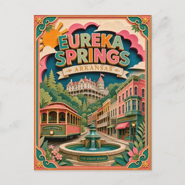 PopCut States Eureka Springs Arkansas Papperskonst Vykort (Framsida)