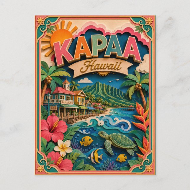 PopCut States Kapaa Hawaii Papperskonst Vykort (Framsida)