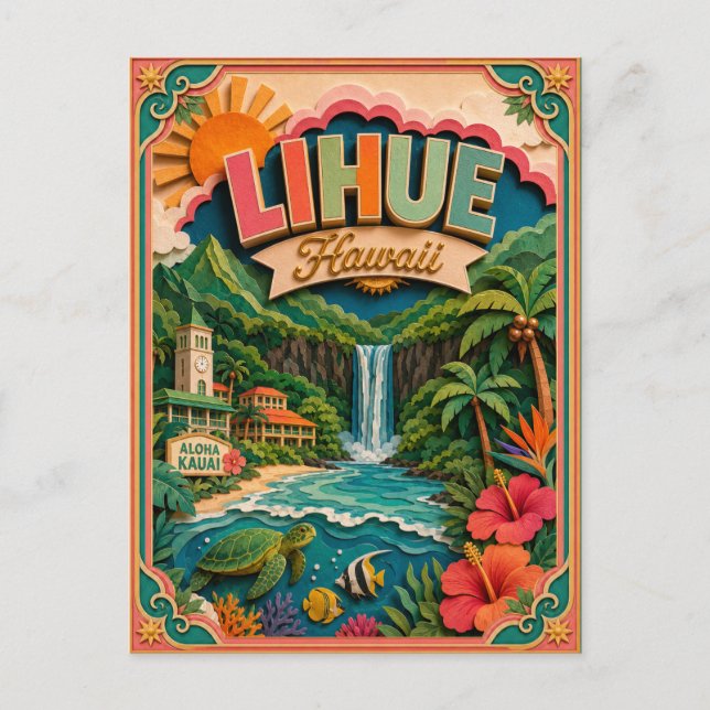 PopCut States Lihue Hawaii Papperskonst Vykort (Framsida)
