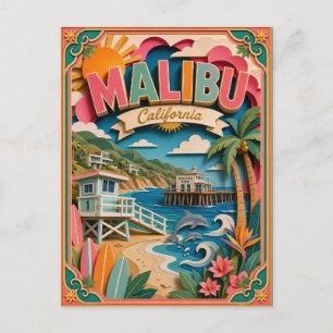 PopCut States Malibu Kalifornien Papperskonst Vykort