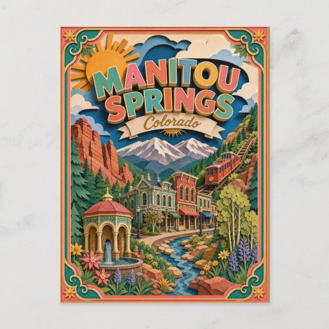 PopCut States Manitou Springs Colorado Papperskons Vykort (Framsida)