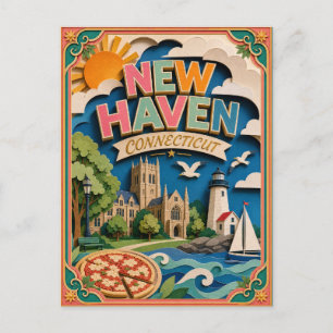 PopCut States New Haven Connecticut Papperskonst Vykort