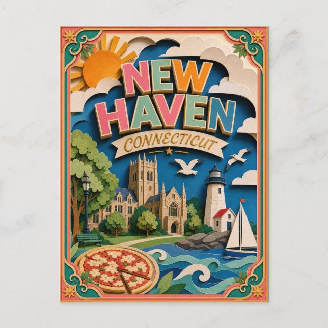 PopCut States New Haven Connecticut Papperskonst Vykort (Framsida)