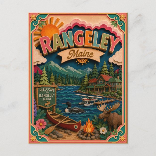 PopCut States Rangeley Maine Papperskonst Vykort (Framsida)