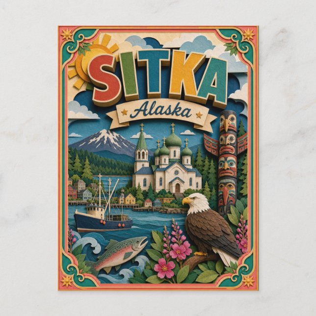 PopCut States Sitka Alaska Papperskonst Vykort (Framsida)