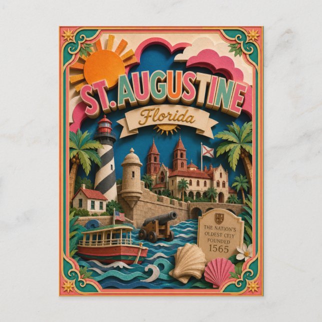 PopCut States St. Augustine Florida Papperskonst Vykort (Framsida)
