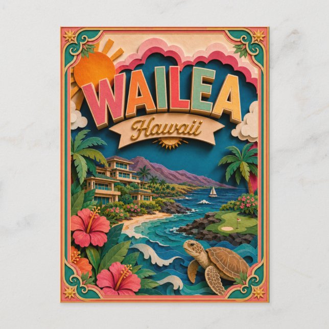PopCut States Wailea Hawaii Papperskonst Vykort (Framsida)