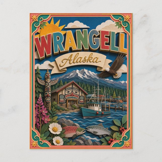 PopCut States Wrangell Alaska Papperskonst Vykort (Framsida)