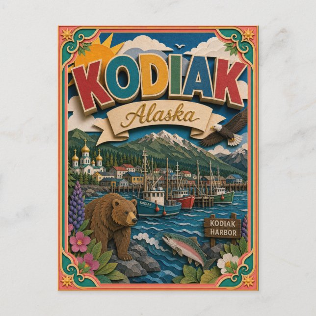 PopCut Tillstånd Kodiak Alaska Papperskonst Vykort (Framsida)