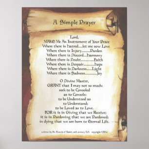 POPE FRANCIS= ST FRANCIS ENKLA PRAYER=Scroll Poster