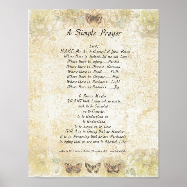 POPE FRANCIS=ST. FRANCIS ENMPLE PRAYER=Butterfly Poster (Framsidan)
