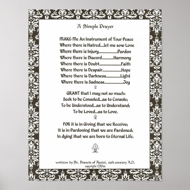 POPE FRANCIS=ST. FRANCIS ENMPLE PRAYER=Filigree Poster (Framsidan)