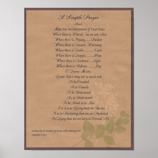 POPE FRANCIS=ST. FRANCIS ENMPLE PRAYER=Organic Poster (Framsidan)
