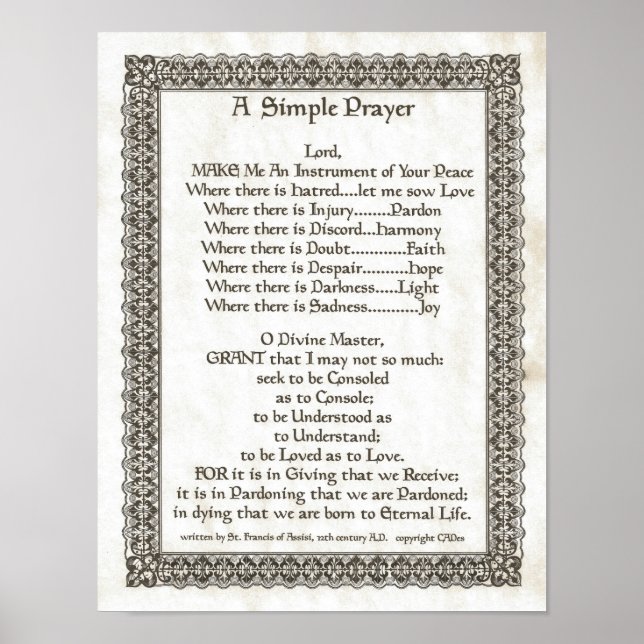 POPE FRANCIS=ST. FRANCIS ENMPLE PRAYER=Parchment Poster (Framsidan)