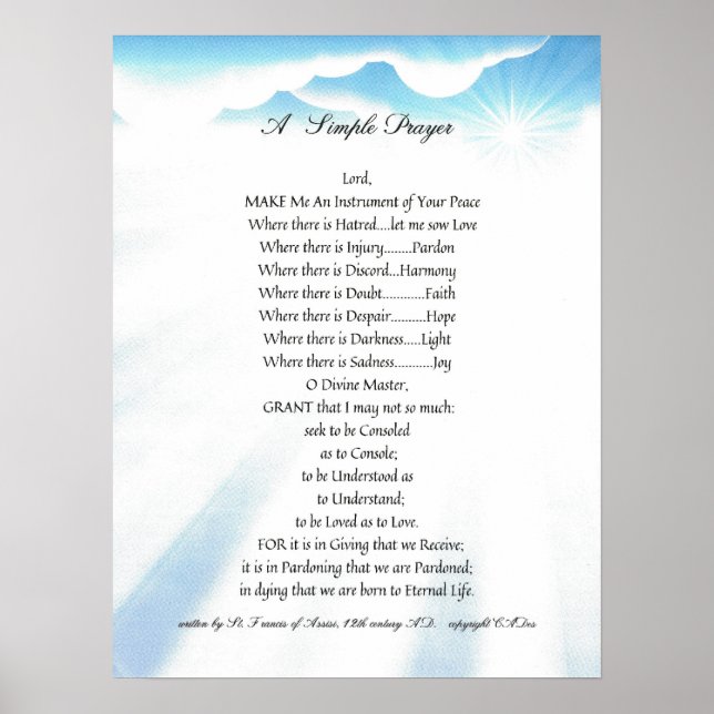 POPE FRANCIS=ST. FRANCIS ENMPLE PRAYER=Solstråle Poster (Framsidan)