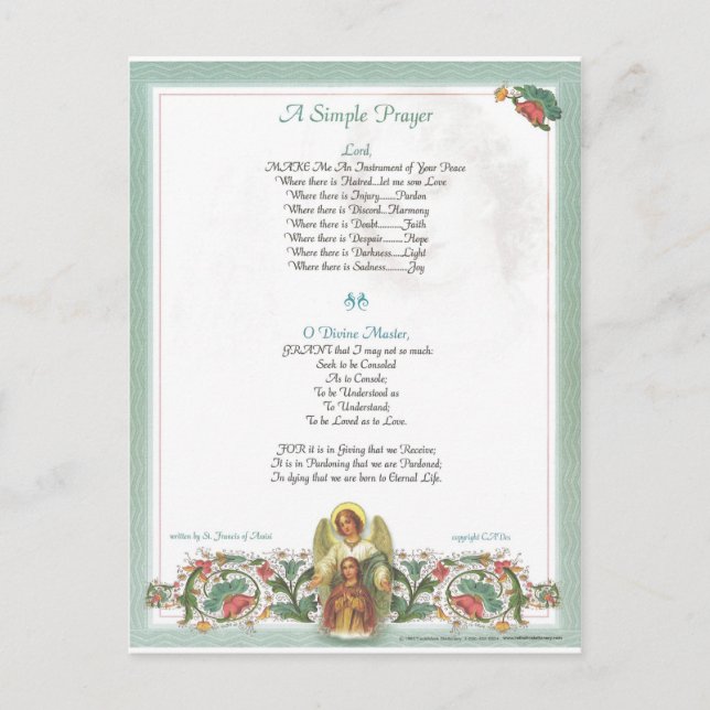 pope francis=st. francis simple prayer=angel vykort (Framsida)