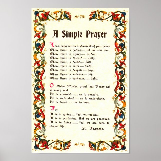 Pope Francis St. Francis SIMPLE PRAYER Poster (Framsidan)