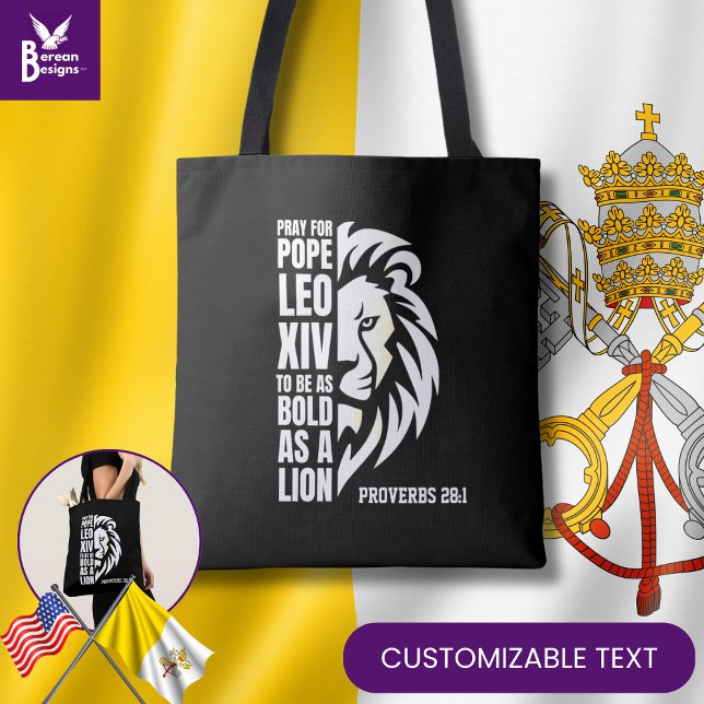 POPE LEO XIV Pray Bold Lejon kristen katolsk Tygkasse (Celebrate the new pope w/ this PRAY FOR POPE LEO XIV bag w/ CUSTOMIZABLE TEXT. Great gift.)