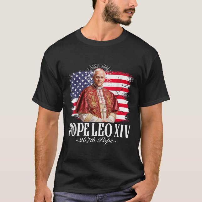 Pope Leo Xiv Robert American Flagga T Shirt (Framsida)