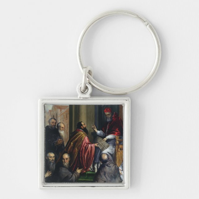 Pope Paul dropp som räcker över en lagar Fyrkantig Silverfärgad Nyckelring (Framsidan)