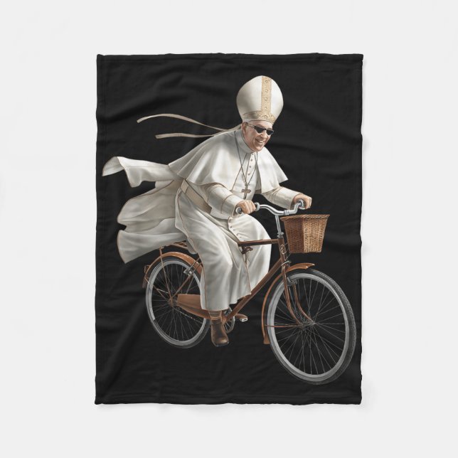 Pope Riding Bike Bicycle Catholic Church Bible Scr Fleecefilt (Framsidan)