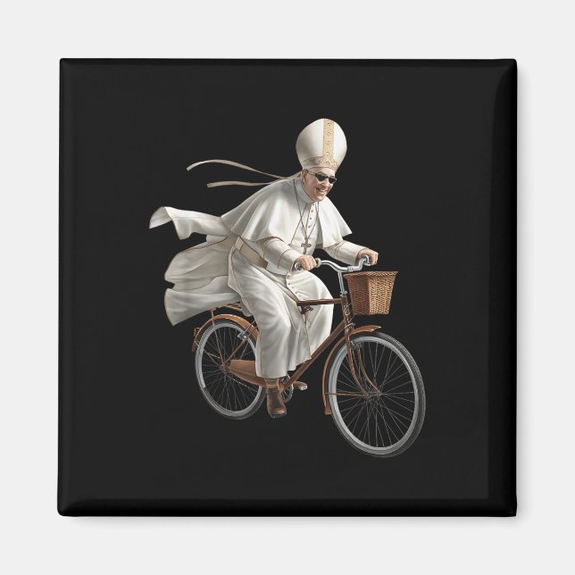 Pope Riding Bike Bicycle Catholic Church Bible Scr Magnet (Framsidan)