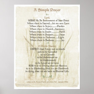 POPE=ST. FRANCIS ENMPLE PRAYER för Peace PRAYER Poster