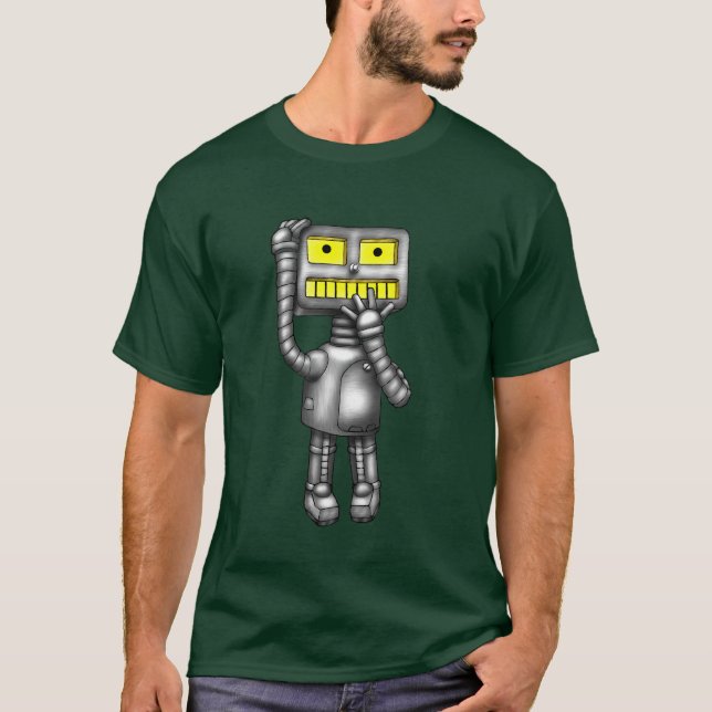 PopFuzz den bekymrade T-tröja för robot T-shirt (Framsida)