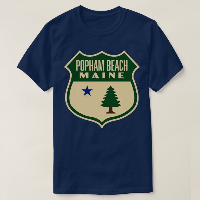 Popham Beach Maine Retro Gräs Träd Shield Grönt T Shirt (Design framsida)