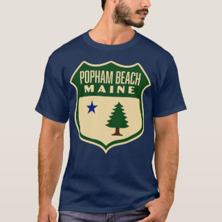 Popham Beach Maine Retro Gräs Träd Shield Grönt T Shirt