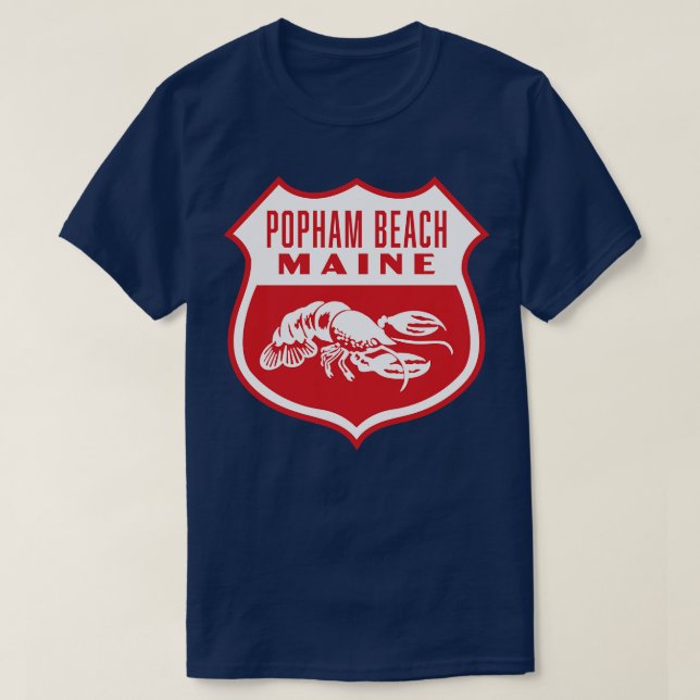 Popham Beach Maine Retro Shield White T Shirt (Design framsida)