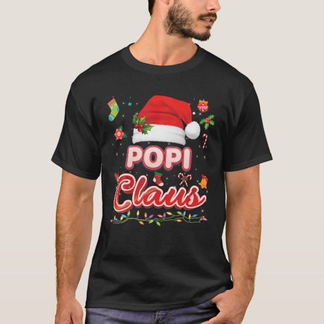 Popi Claus Matching Family Christmas Santa Pajama T Shirt (Framsida)