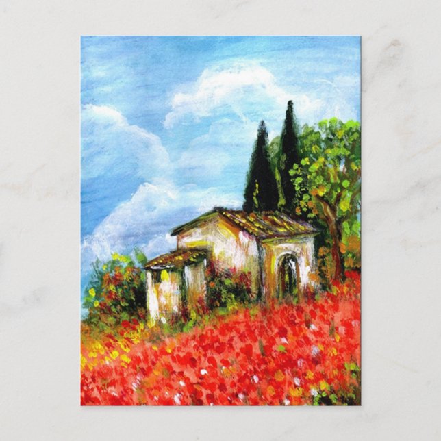 POPIER I TUSCANY LANDSCAPE Red Flower Fält Inbjudan Vykort (Framsida)
