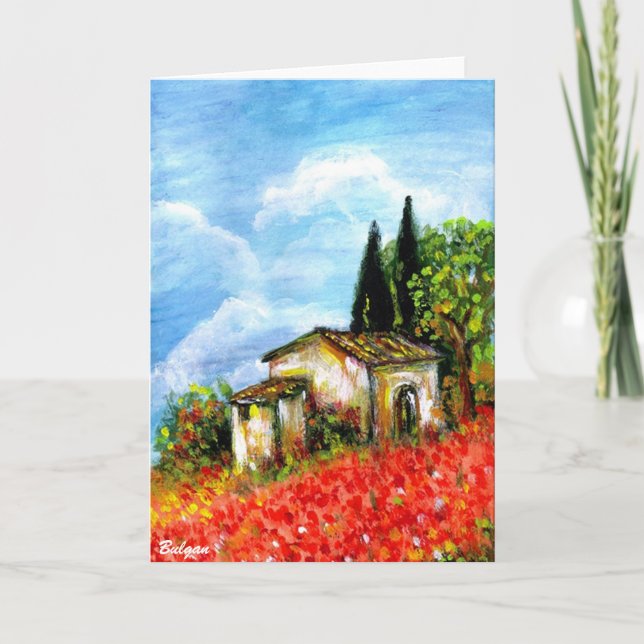 POPIER I TUSCANY LANDSCAPE Red Flower Fält Kort (Framsida)