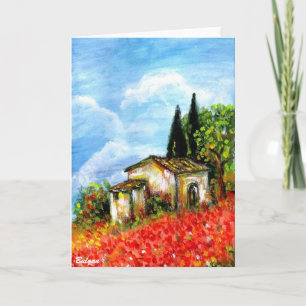 POPIER I TUSCANY LANDSCAPE Red Flower Fält Kort