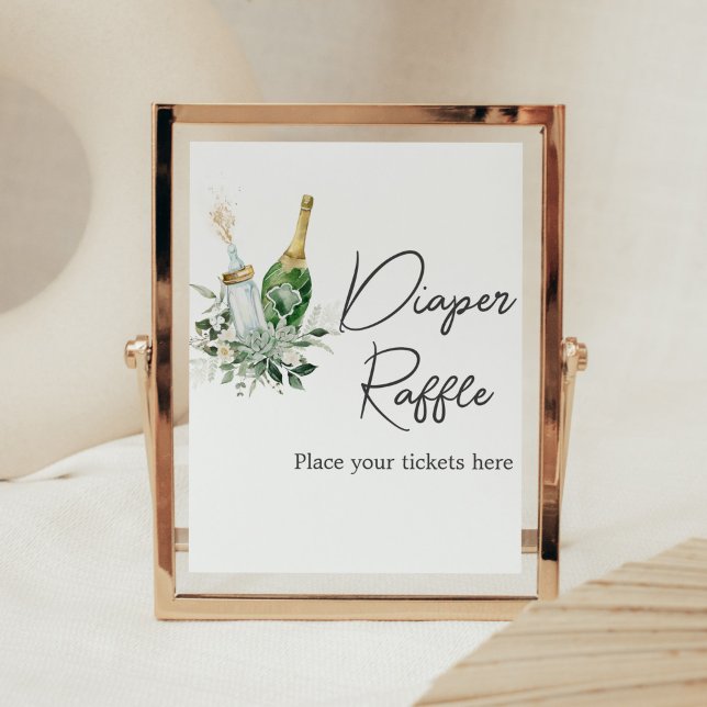 Popin Flaskor Baby Shower Diaper Raffle Poster (Poppin' Baby Bottles Baby Shower Diaper Raffle Sign)