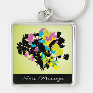 Popkonst 1 Keychain. Fyrkantig Silverfärgad Nyckelring