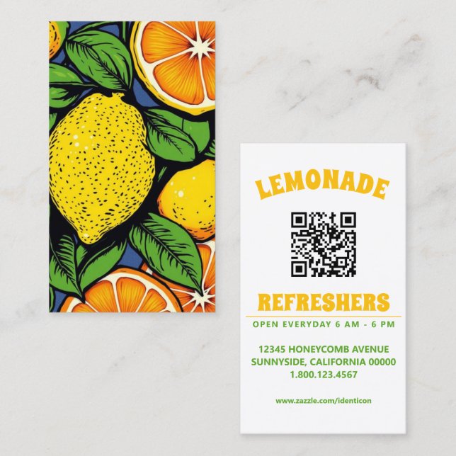 popkonst citroner lime med QR-kod Visitkort (Fram/baksida)